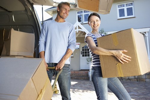 Commercial moving team at work